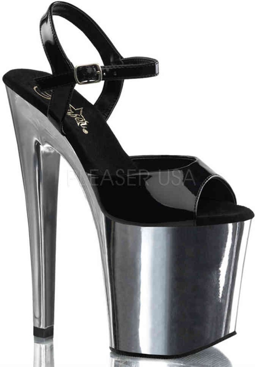 EU 35 = US 5 | XTREME-809 | 8 Heel, 4 Slv Chrome PF Ankle Strap Sandal